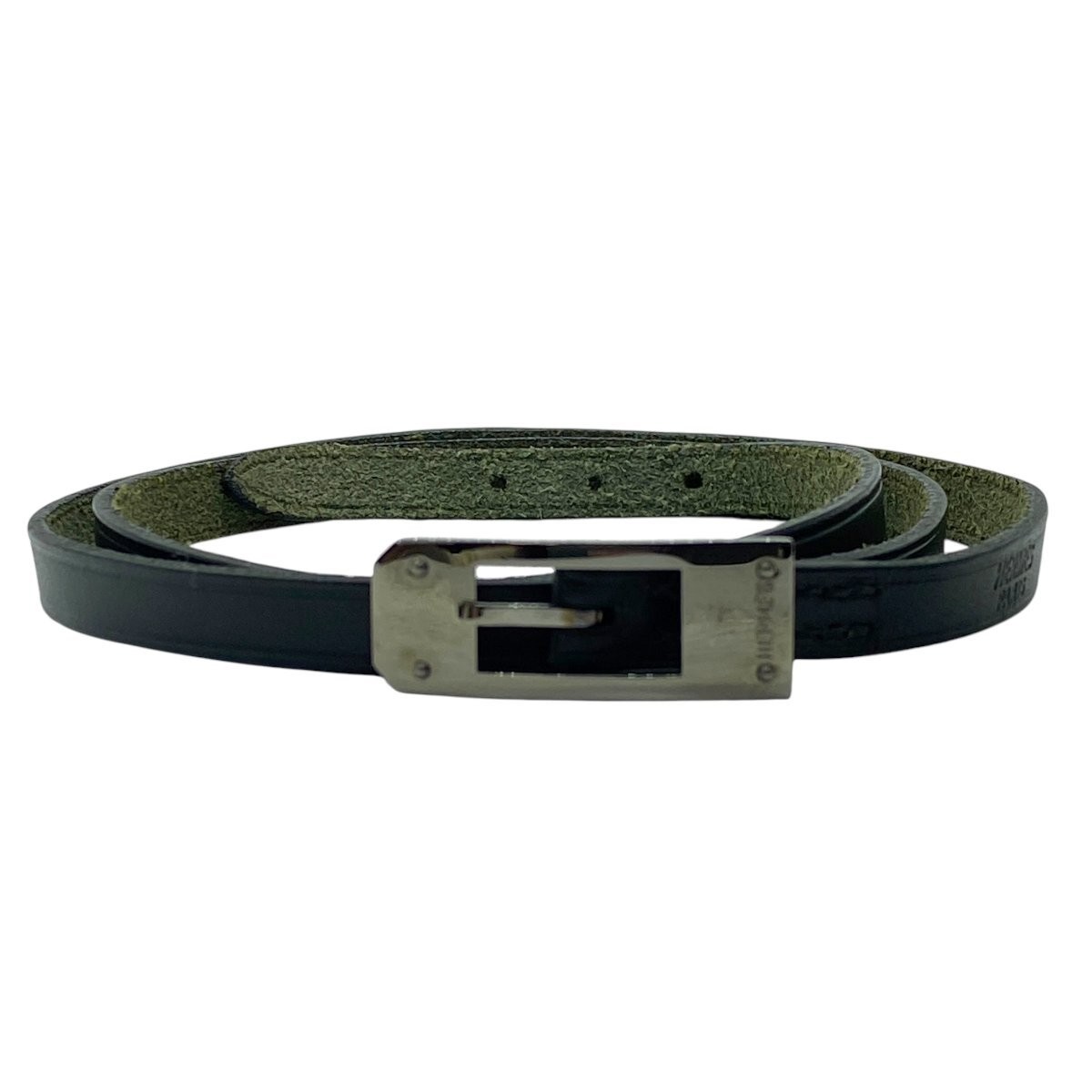 HERMES Kelly Ardillon Leather Bangle Bracelet Small Logo Black