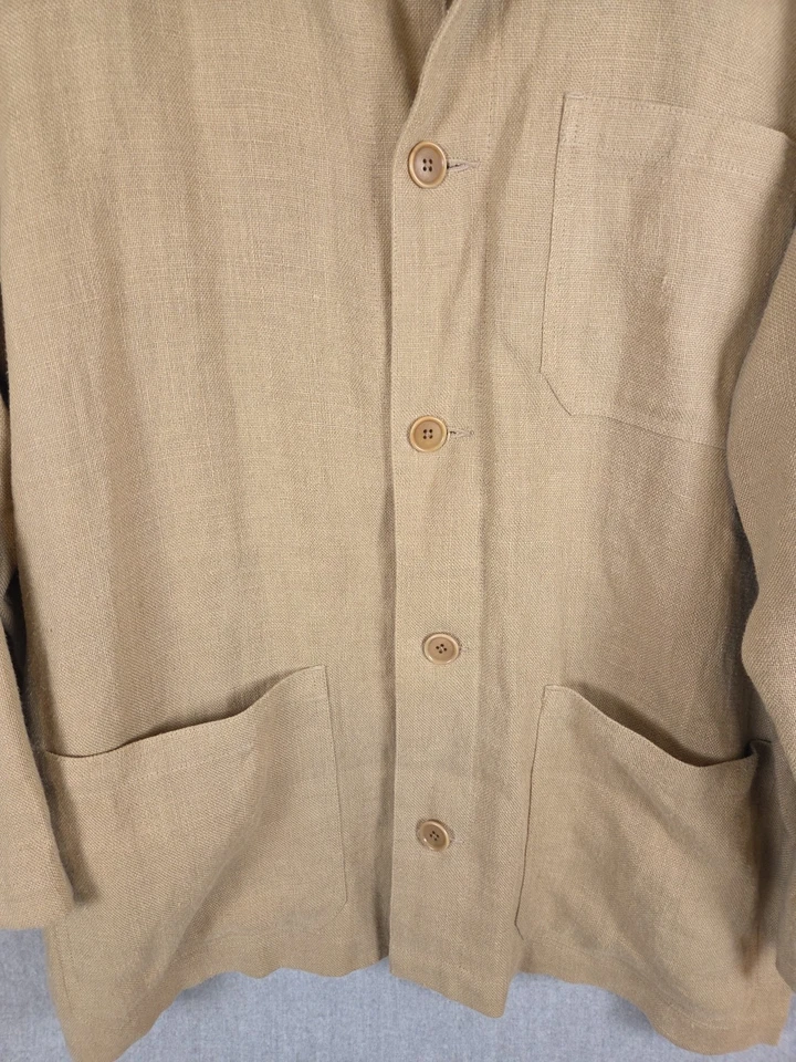 Chaqueta Blazer Polo Ralph Lauren Lino Para Hombres Forrada en L Dinero Antiguo Academia Carrera Bronceado Foto 2 de 4