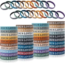60 Pcs Jesus Loves You Rubber Bracelets Colorful Silicone Wristbands Jesus Loves