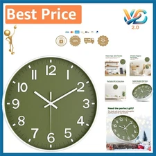 Silent Olive Green Wall Clock - 8 inch Modern Art Deco Style for Home Decor