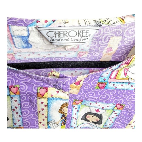 Cherokee Purple Cartoon Medical Nurse Doctor Womens Scrub Top Size Medium - Picture 4 of 6