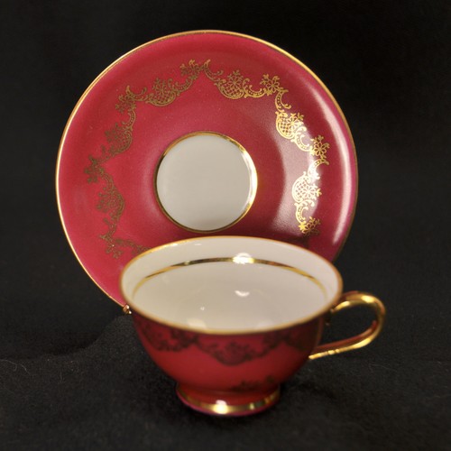 Bavaria Johann Seltmann Cup & Saucer 1940's-1960's Vohenstrauss Maroon Gold HTF - Picture 4 of 12
