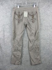 Da-Nang Licor Pants Women Small Gray Embroidered Zipper Pockets Logo Utility