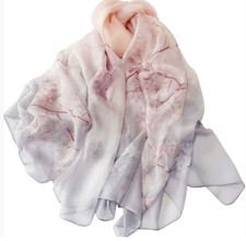 100 Silk large Scarf Women neckerchief Shawl Wrap floral pink red gray HD118-64