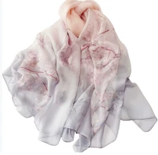 100% Silk large Scarf Women neckerchief Shawl Wrap floral pink red gray HD118-64