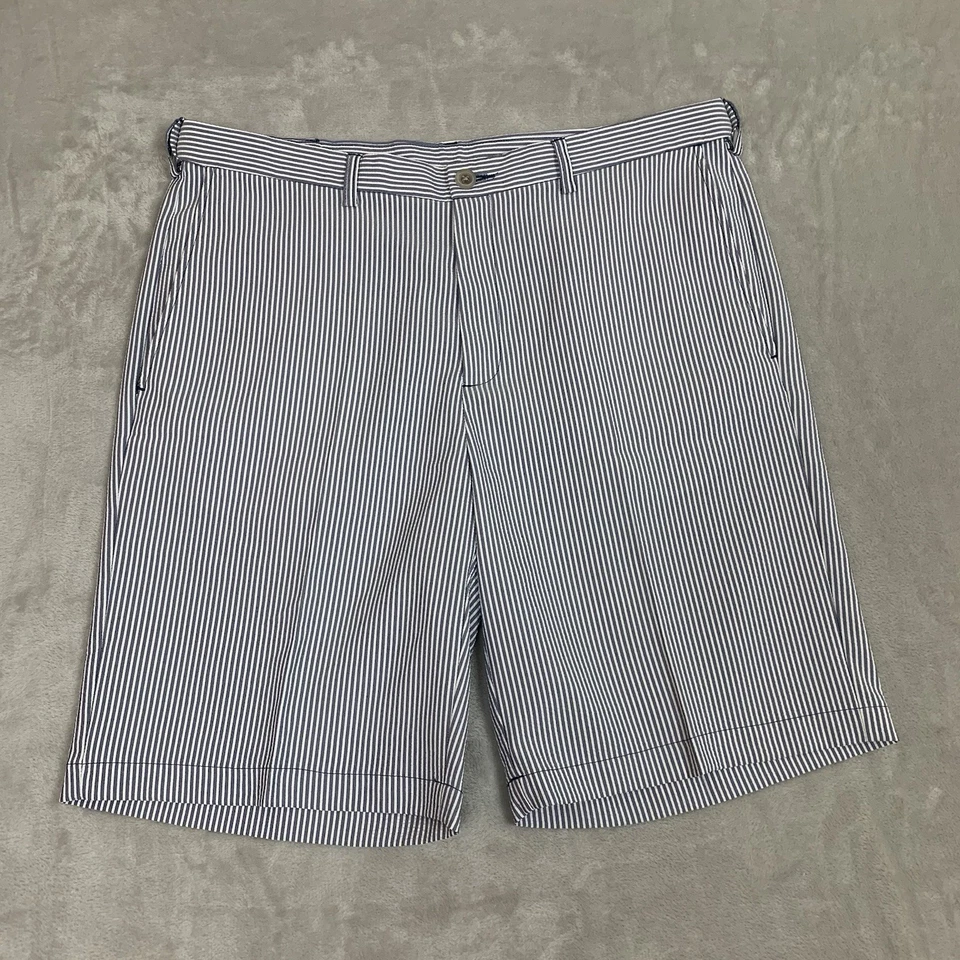 Pantalones Cortos Haggar Seersucker Para Hombre 36 Gris y Blanco Frente Plano Cintura Cómoda Informal Foto 2 de 4