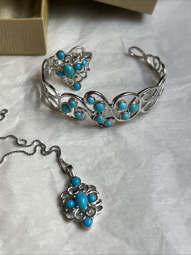 JTV Jewelry Sterling 925 Turchese Set Anello s11, Bracciale, Collana Ciondolo #JN8 - Foto 1 di 8