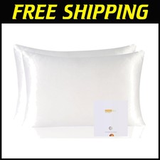 100 Pure Mulberry Silk Pillowcase 2 Pack, Grade 6A, White