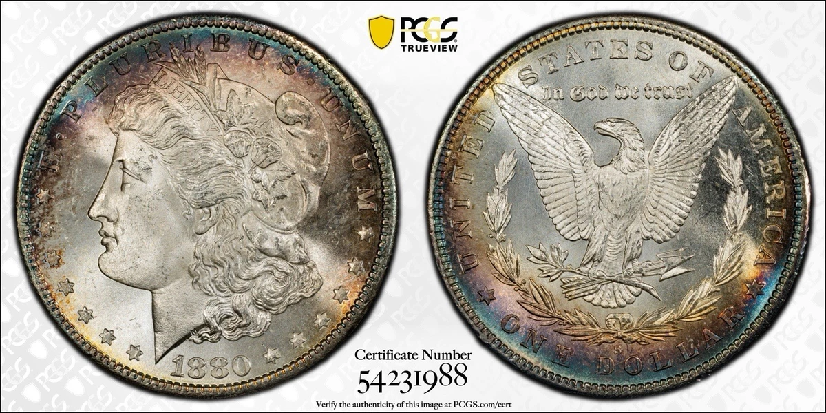 Silver MS 65 Graded 1880 Year Morgan US Dollars (1878-1921) for