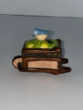 Blue Bird On Wheel Barrel Small Trinket Box Vintage