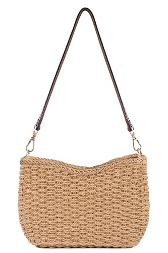 Ulisty Women Small Woven Straw Bag Mini Summer Beach Brown - Cognac Strap
