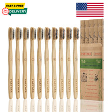 Bamboo Toothbrushes 10 Pack Biodegradable Soft Medium Charcoal Bristles