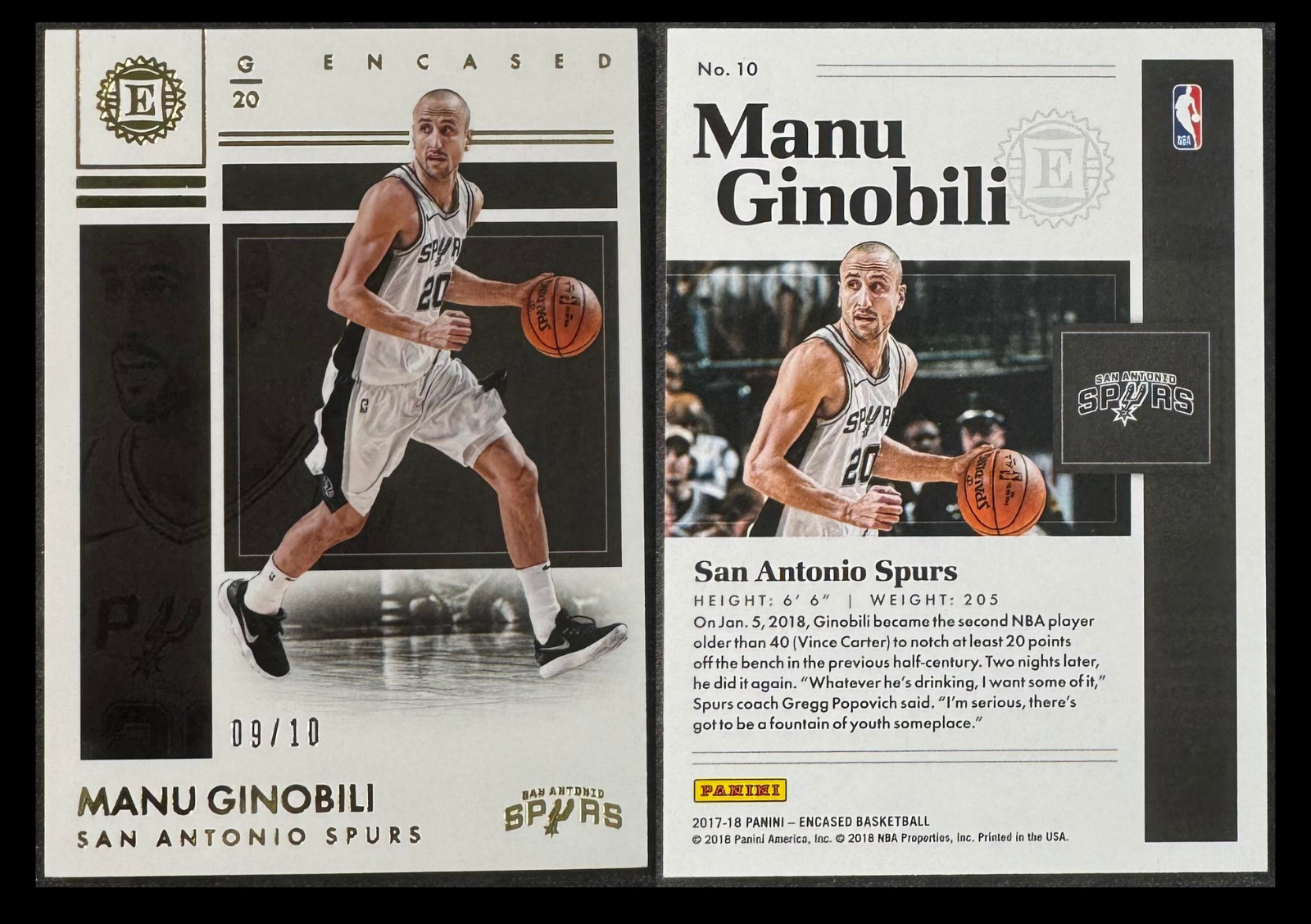 2017-18 Panini Encased /10 Gold Manu Ginobili #10