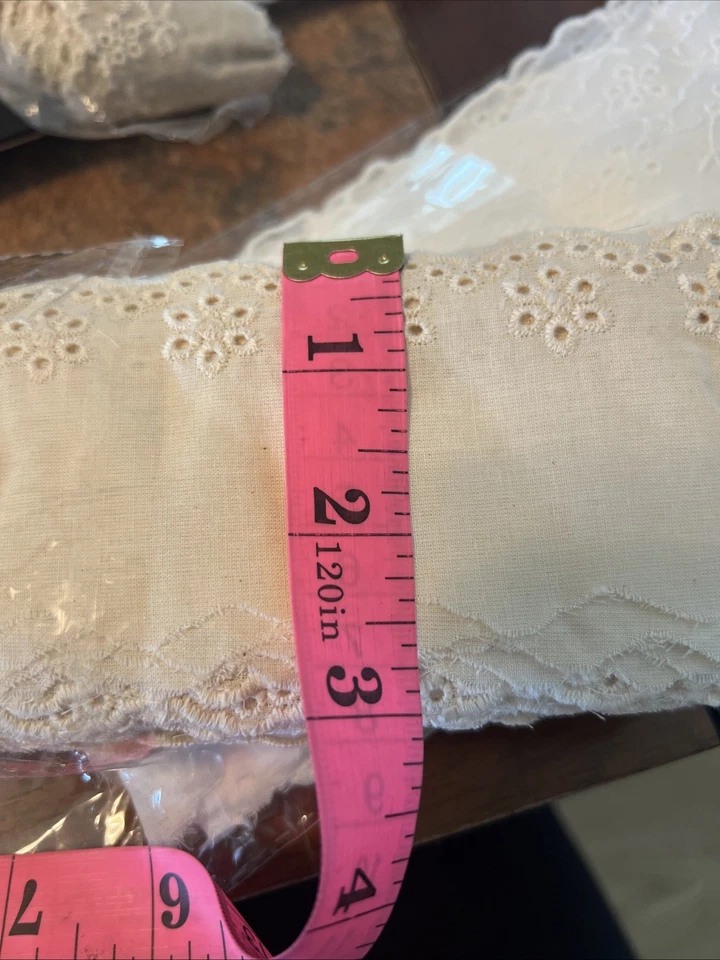 Tela de tela de algodón con ribete de encaje bordado beige de 15 yardas 2,5”8 cm para coser tela hágalo usted mismo Foto 3 de 4