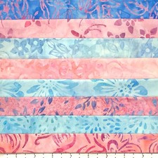 8 Fat Quarters Pink Blue Batik Lunn Fabric FQ Pack 100 Cotton Flowers