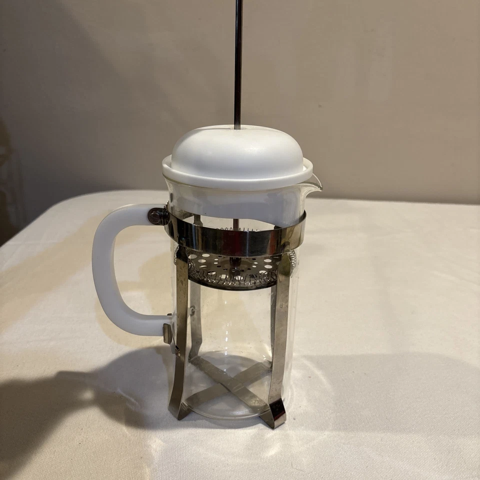 Cafetera prensa francesa 3 tazas de acero inoxidable blanco roto, vidrio, sin marca Foto 3 de 4