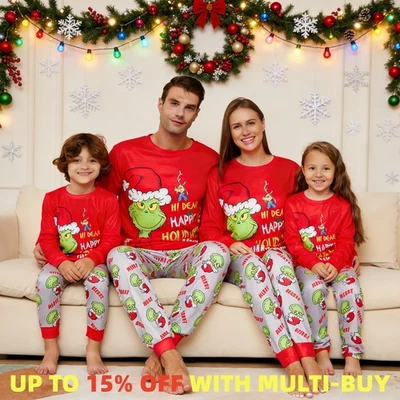 Christmas Family Matching Pyjamas Adults Kids Funny Grinch Nightwear Pajamas Pjs