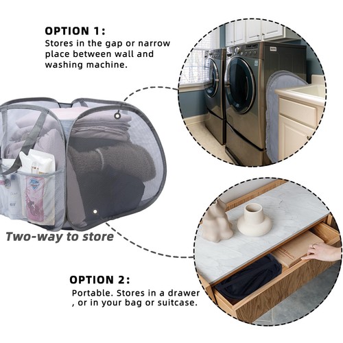 Collapsible Laundry Basket 90L Foldable Mesh Pop-up Hamper with Handles Dirty - Picture 3 of 6