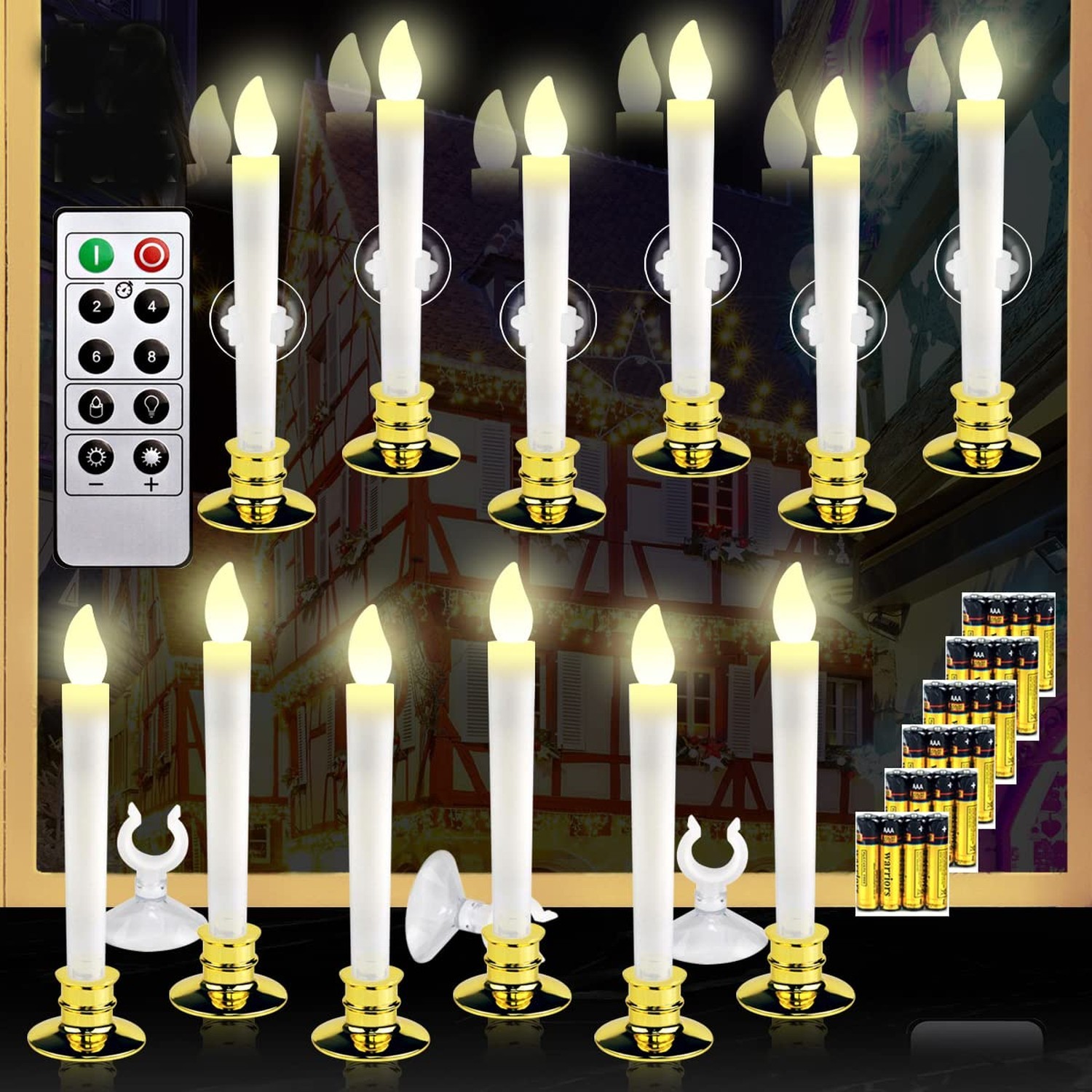 12-Pack Halloween Christmas LED Window Candles with Timer & Battery Operation