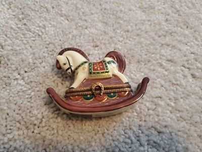 Limoges France Peint Main Hand Painted Rocking Horse Rochard Hinged Trinket Box+