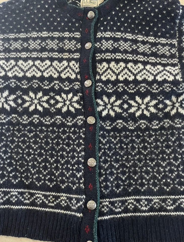 Cárdigan Suéter LL Bean De Colección Lana Abotonada Para Mujer Mediano Hecho en EE. UU. Años 90 Azul Foto 4 de 4