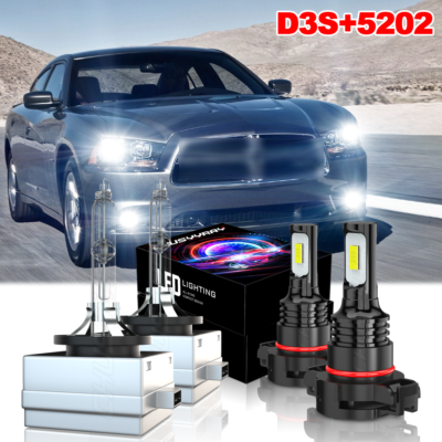 For Dodge Charger 2011-2014 - D3S HID Headlight + 5202 LED Fog Light Bulbs  Kit