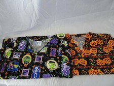 SCRUBs Lot 2 Scrub Uniform Top HALLOWEEN Print XLNT Size Small