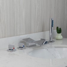 5 PCS Bathroom Vanity Basin Sink Waterfall Mixer Handheld Spray Tap Deck Mount