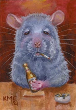 KMCoriginals PRINT Chaz Rat The Night Out beer cigarette Reproduction ACEO art