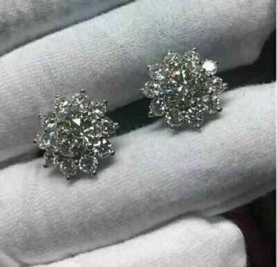 3Ct Lab Created Diamond Flower Shape Stud Earrings 14K White Gold Finish