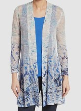 Nic Zoe Women's Blue Azure Linen-Blend Long-Sleeve Cardigan Sweater Size S