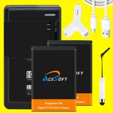 New Li_ion 2×1950mAh Battery Cable Car Charger for Alcatel Pixi 4 4060W phone US