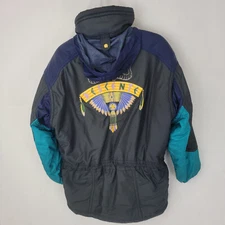 DESCENTE Mens Jacket Sz XL Black Ski Retro Southwestern Horns 80s 90s VTG HOLE