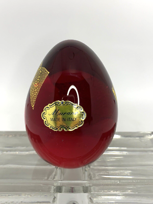 Murano Glass Egg Paperweight Deep Red with Added Gold Italy | eBay