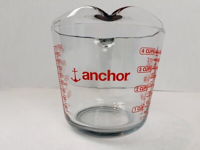 Anchor Hocking Glass Liquid Measuring Cup Red Letters 4 Cup 1