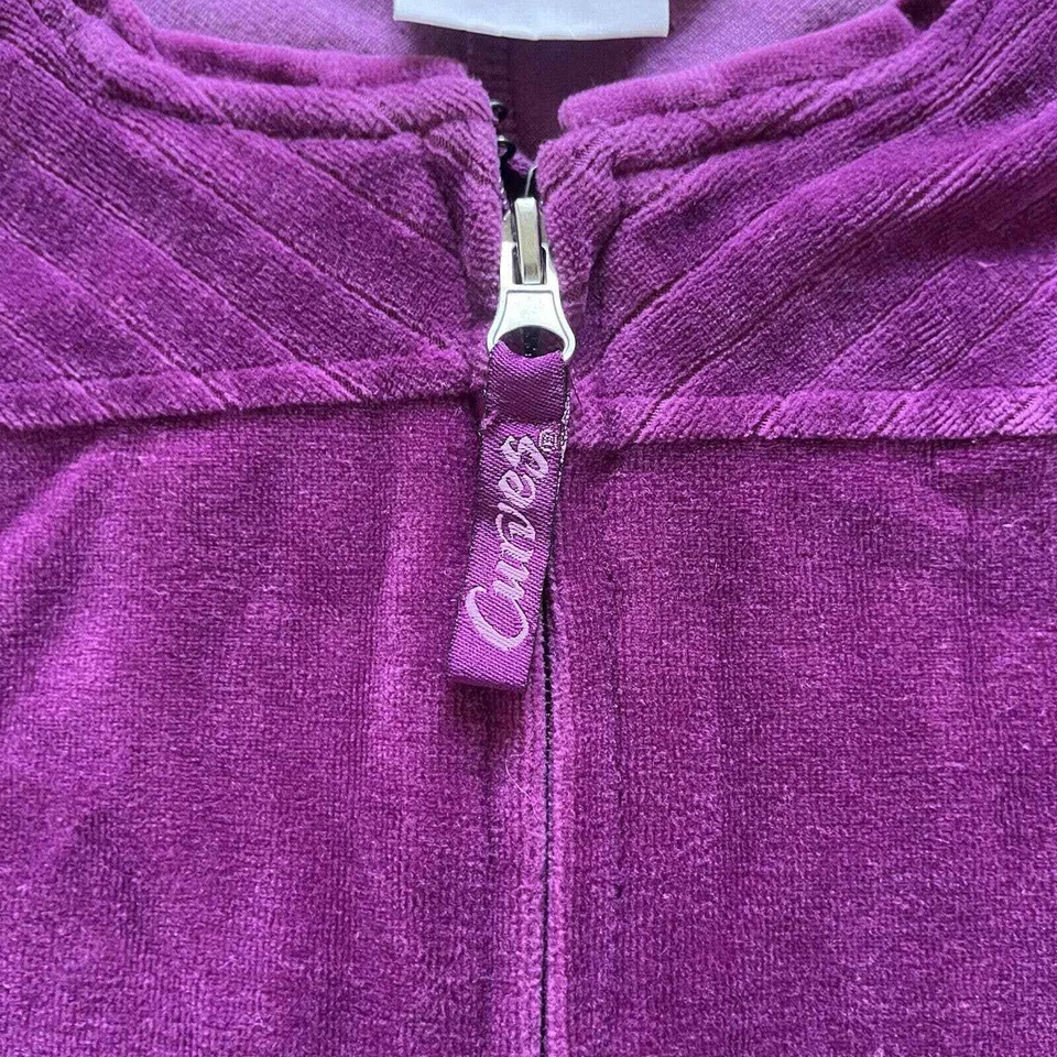 Jaqueta de veludo feminina marca CURVES grande zíper completo roxa Athleisure vintage - Imagem 4 de 4