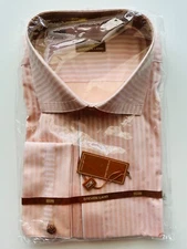Steven Land Checks/Stripe’s French Cuff/Spread collar Dress Shirt Orange 34/35