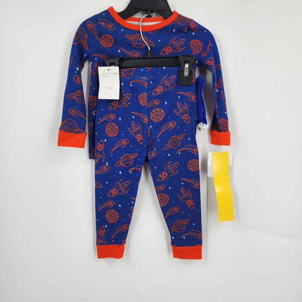 Juego de pijama Sleep On It Mini Little Boys Moon Planet estampado de cohete 3 piezas talla 24 M Foto 2 de 4