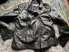 South Black Leather Biker Jacket Size 14