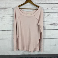 We The Free Shirt Womens XS Pink  Waffle Boxy Boho Peasant Thermal Off Shoulder