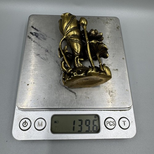 Statua inserto dolce fiore di loto pesce carpa animale ottone cinese collezione 67 mm - Foto 9 di 9