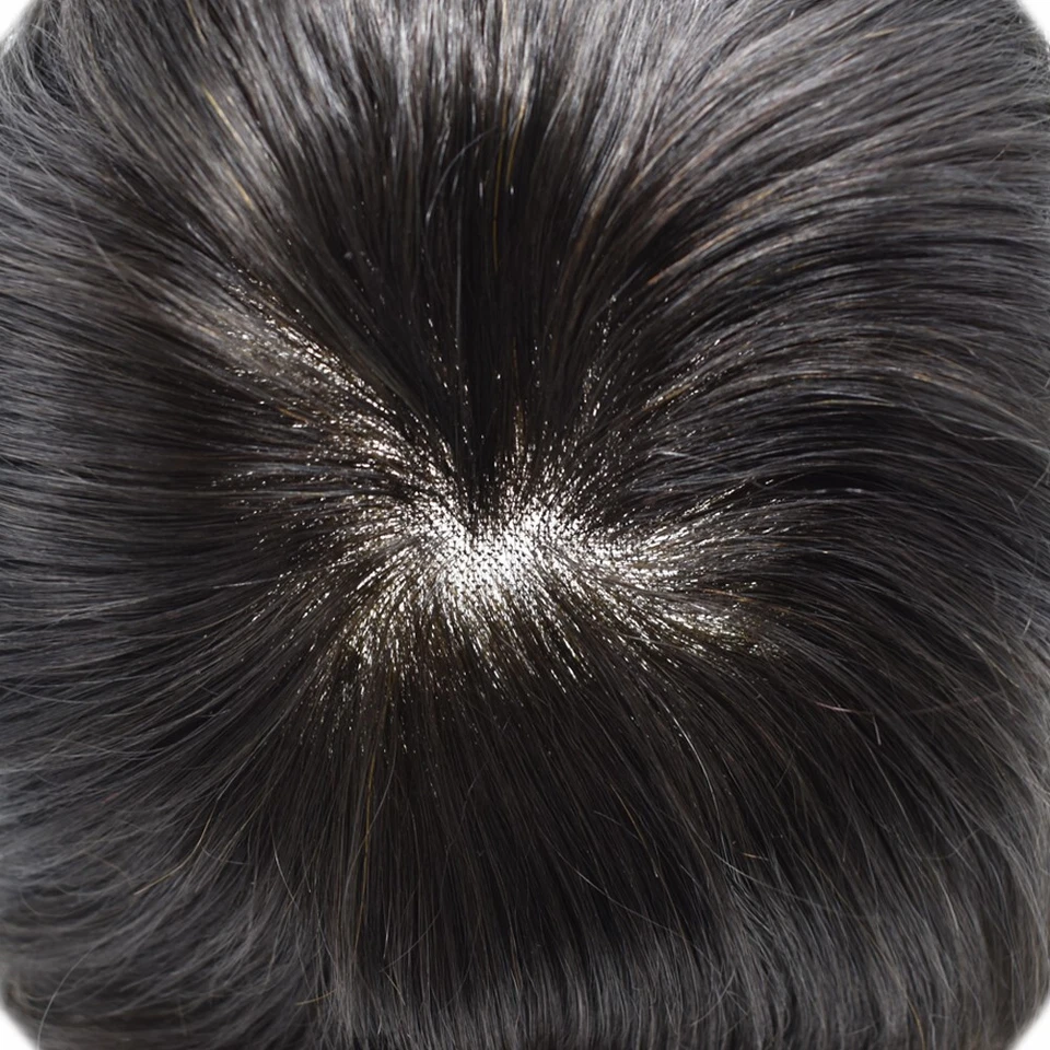 Pelucas de repuesto de sistema capilar Toupee para hombre frente de encaje francés poli piel PU para hombre Foto 4 de 4