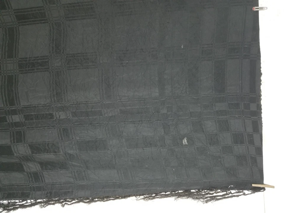Antique 19thC Chinese Geometric Black Piano Shawl With Fringe 153x153cm - Image 4 of 4