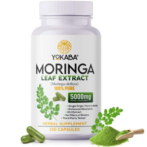 250 Capsules Moringa Oleifera Leaf Powder Extract 5000mg YOKABA - Picture 1 of 13
