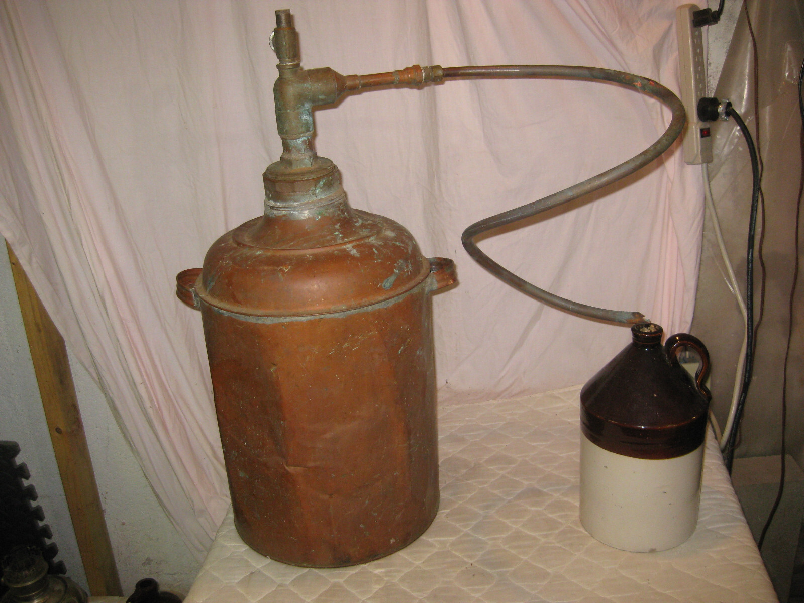 RARE Antique Copper 9-10 Gal Moonshine Still w/Coil+ Shine JUG-A MAN CAVE MUST!!