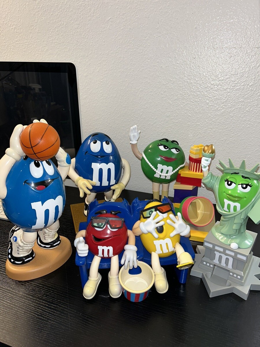 Vintage Lot Of 6 M&M Candy Dispensers Figures Blue Green
