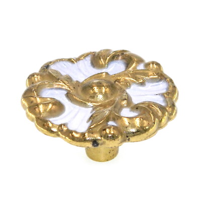 Amerock Provincial Bright Brass, White 1-1/2'' Floral Cabinet Knob Pull BP3410-BW