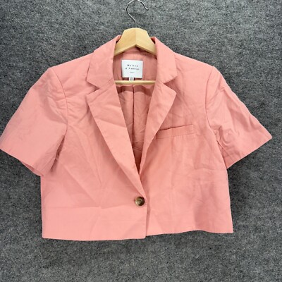 Maison d'Amelie Cropped Blazer Women S Pink One Button Up Collared Linen Jacket