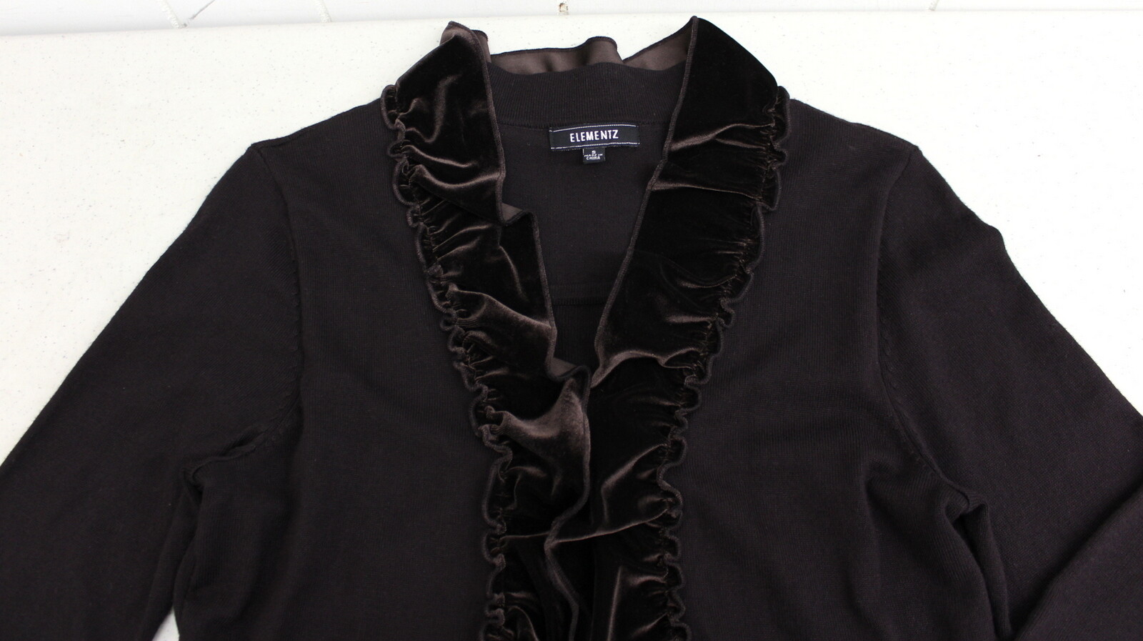 Elementz Velvet Trim Cardigan with Attached Tank Sweater Top Brown S Small New