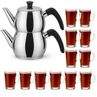 Caydanlik Teekanne Edelstahl 2-StöCkig – TüRkischer Teekocher Induktionsgeeignet